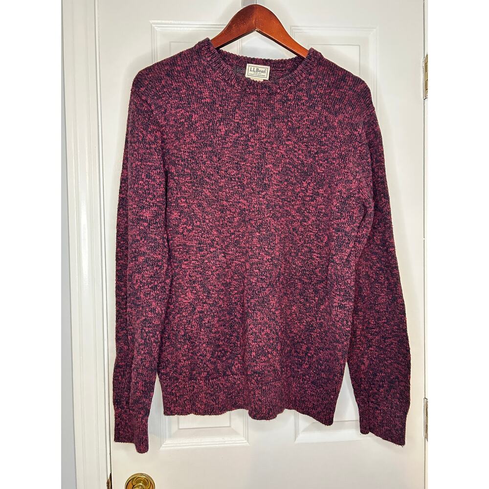 L.L. Bean Womens M Reg Red Black Marled 100% Cotton Crewneck Sweater Pullover